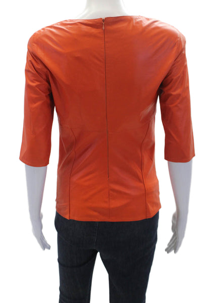 In Transit 2 Womens Leather Crew Neck Zip Back Blouse Top Orange Size XS