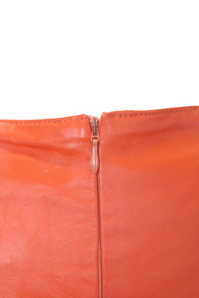 In Transit 2 Womens Leather Crew Neck Zip Back Blouse Top Orange Size XS