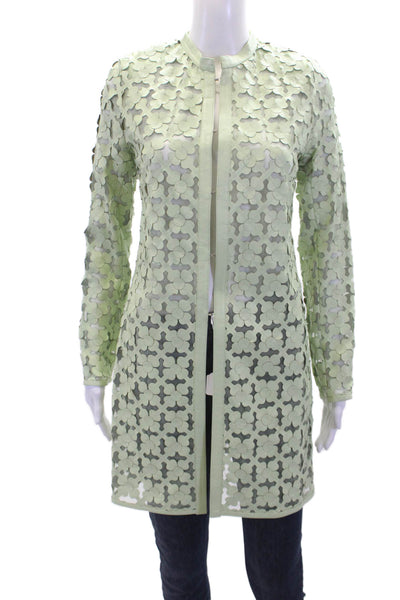 In Transit 2 Womens Leather Mesh Trim Crew Neck Laser Tunic Jacket Green Size XS