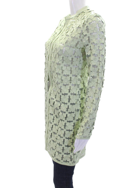 In Transit 2 Womens Leather Mesh Trim Crew Neck Laser Tunic Jacket Green Size XS