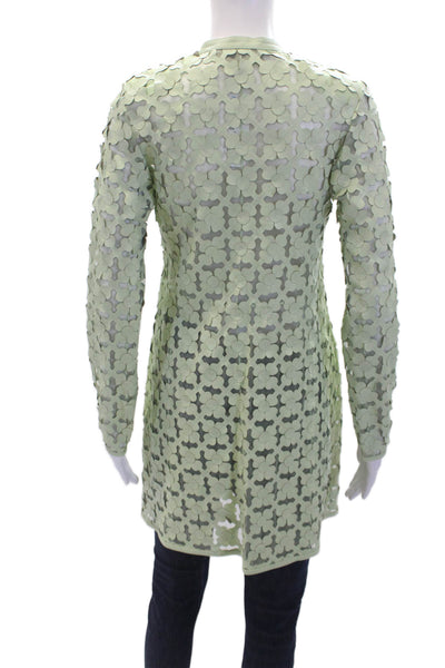 In Transit 2 Womens Leather Mesh Trim Crew Neck Laser Tunic Jacket Green Size XS