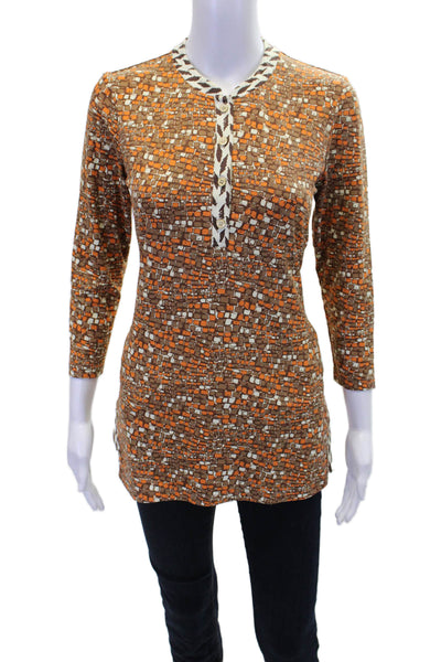 J. Mclaughlin Women's 3/4 Sleeves Quarter Button Fitted Blouse Brown Size XS