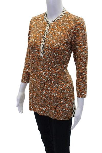 J. Mclaughlin Women's 3/4 Sleeves Quarter Button Fitted Blouse Brown Size XS