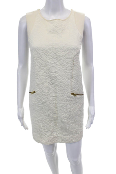 J Crew Women's Round Neck Sleeveless Zip Pocket A-Line Mini Dress Cream Size S