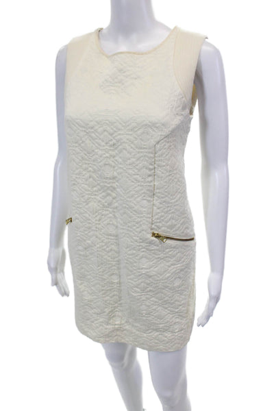 J Crew Women's Round Neck Sleeveless Zip Pocket A-Line Mini Dress Cream Size S