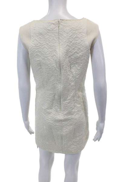 J Crew Women's Round Neck Sleeveless Zip Pocket A-Line Mini Dress Cream Size S