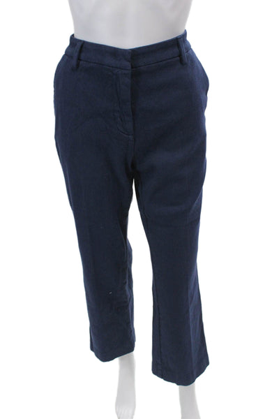 Sharis Place Womens High Rise Straight Leg Pants Navy Blue Cotton Size EUR 44