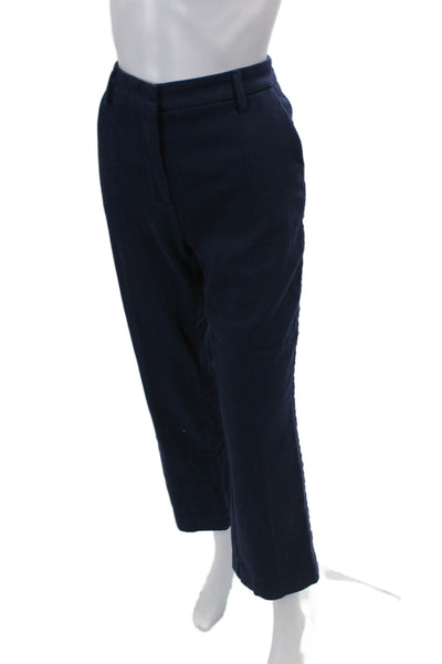 Sharis Place Womens High Rise Straight Leg Pants Navy Blue Cotton Size EUR 44