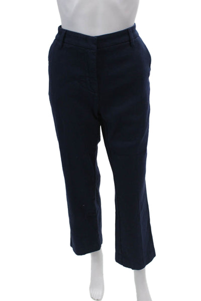 Sharis Place Womens High Rise Straight Leg Pants Navy Blue Cotton Size EUR 40