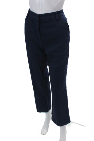 Sharis Place Womens High Rise Straight Leg Pants Navy Blue Cotton Size EUR 40