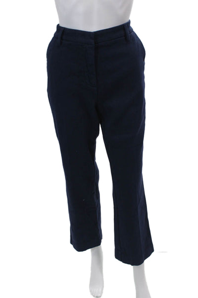 Sharis Place Womens High Rise Wide Leg Pants Navy Blue Cotton Size EUR 48