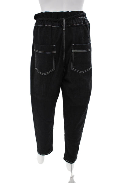 Something Navy Women's Paperbag Waist Straight Leg Belt Denim Pants Black Size 8