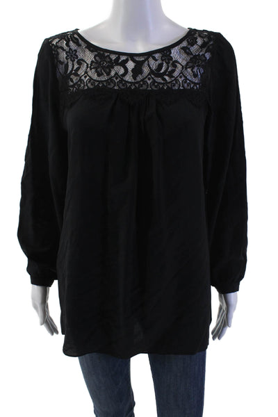 Shoshanna Womens Lace Long Sleeve Round Neck Blouse Top Black Size 8