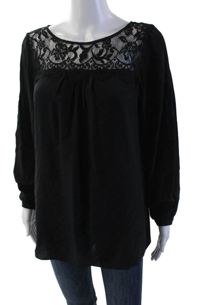 Shoshanna Womens Lace Long Sleeve Round Neck Blouse Top Black Size 8