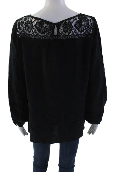 Shoshanna Womens Lace Long Sleeve Round Neck Blouse Top Black Size 8