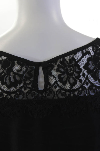 Shoshanna Womens Lace Long Sleeve Round Neck Blouse Top Black Size 8