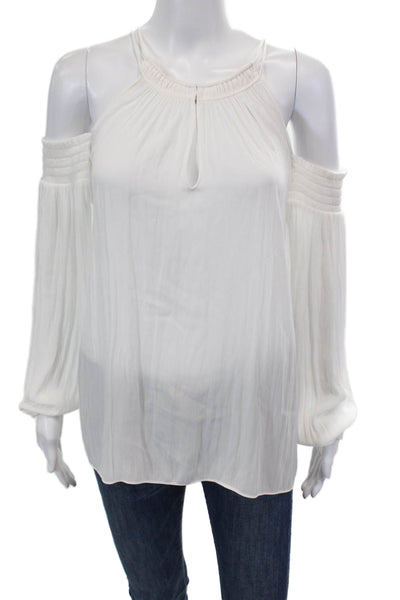 Ramy Brook Womens Long Sleeve Y-Neck Cold Shoulder Blouse White Size M
