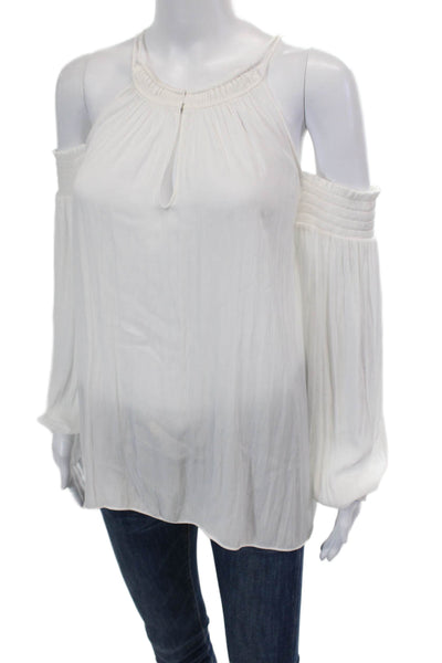 Ramy Brook Womens Long Sleeve Y-Neck Cold Shoulder Blouse White Size M