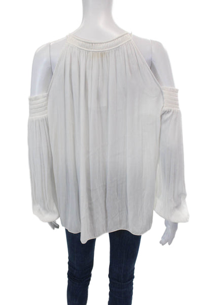 Ramy Brook Womens Long Sleeve Y-Neck Cold Shoulder Blouse White Size M