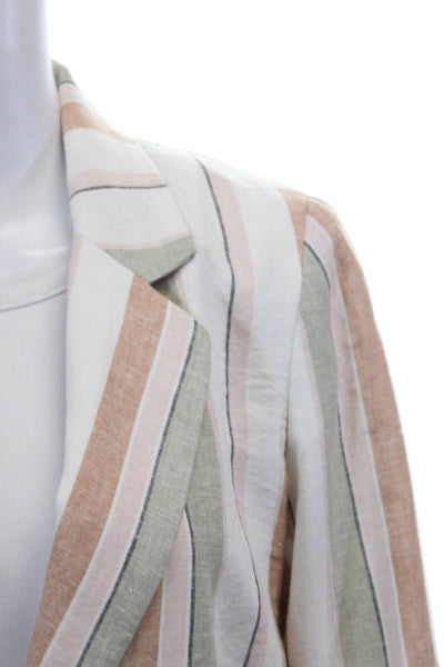Rachel Zoe Womens Linen Striped Collared Long Sleeve Blazer White Size S