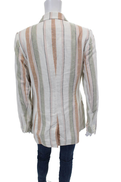 Rachel Zoe Womens Linen Striped Collared Long Sleeve Blazer White Size S