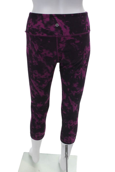 Lululemon Womens Abstract Print Cropped Leggings Violet Purple Black Size 8