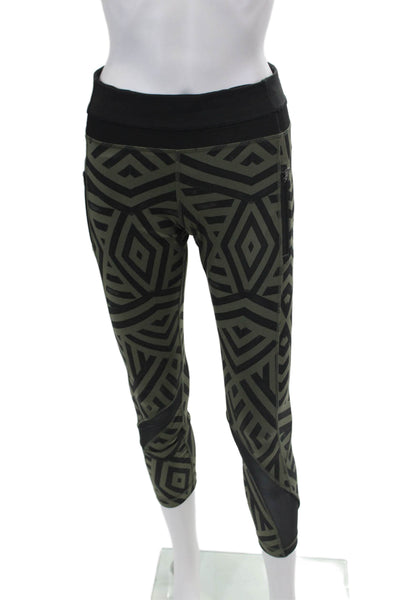 Lululemon Womens Striped Mid Rise Pull On Athletic Leggings Green Black Size 8