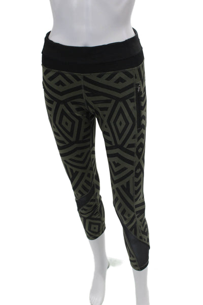 Lululemon Womens Striped Mid Rise Pull On Athletic Leggings Green Black Size 8