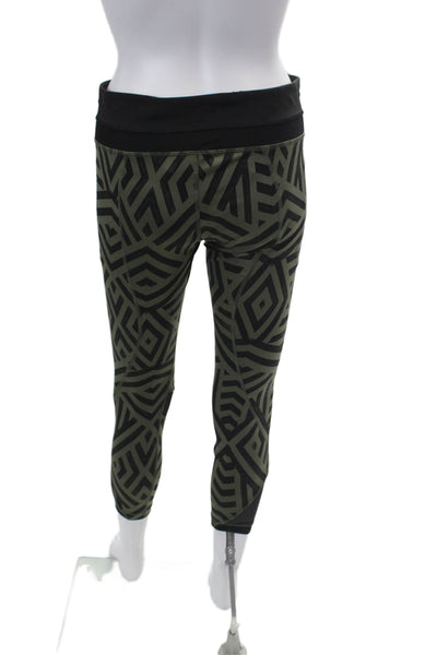 Lululemon Womens Striped Mid Rise Pull On Athletic Leggings Green Black Size 8