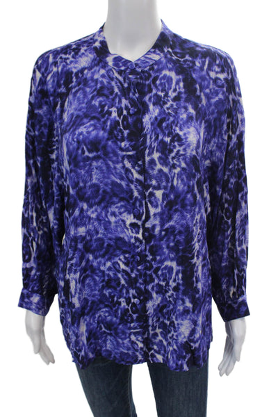 Whistles Women's Round Neck Long Sleeves Button Up Blouse Animal Print Size 10