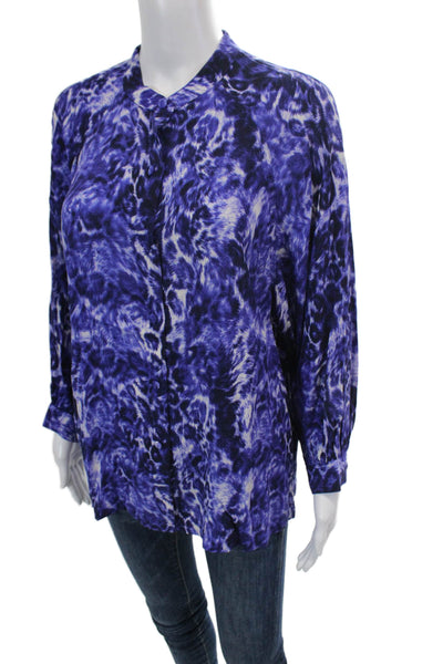 Whistles Women's Round Neck Long Sleeves Button Up Blouse Animal Print Size 10