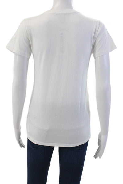Simeon Farrar Womens Cotton Crew Neck Rainbow Text T-Shirt White Size XS
