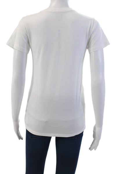 Simeon Farrar Womens Cotton Rainbow Text Graphic Crew Neck T-Shirt White Size M