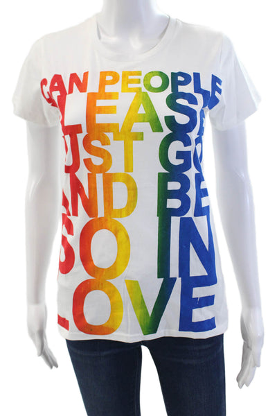 Simeon Farrar Womens Cotton Crew Neck Rainbow Graphic T-Shirt White Size L