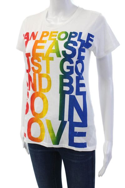 Simeon Farrar Womens Cotton Crew Neck Rainbow Graphic T-Shirt White Size L