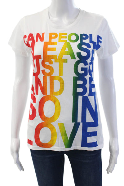 Simeon Farrar Womens Cotton Short Sleeve Rainbow Graphic T-Shirt  White Size S