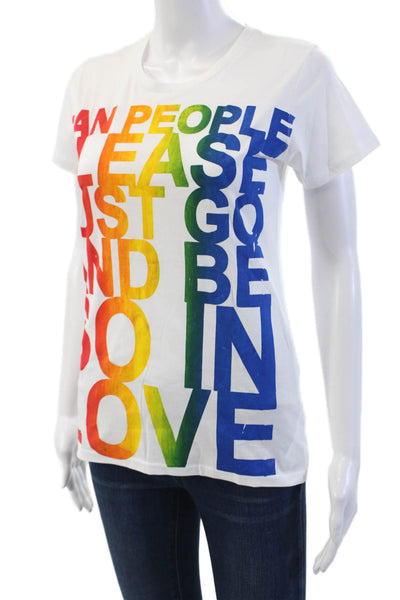 Simeon Farrar Womens Cotton Short Sleeve Rainbow Graphic T-Shirt  White Size S