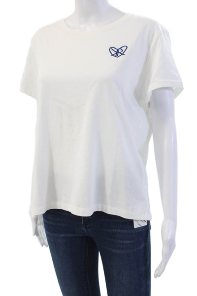 Kerri Rosenthal Womens Cotton Wide Hem Casual Graphic T-Shirt White Size L