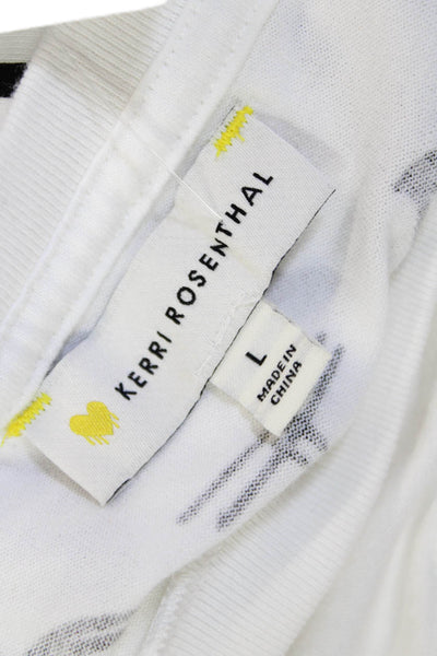 Kerri Rosenthal Womens Cotton Wide Hem Casual Graphic T-Shirt White Size L