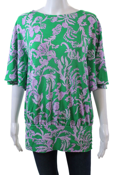 Lilly Pulitzer Womens Printed Batwing Sleeves Shirt Green Purple Size Medium