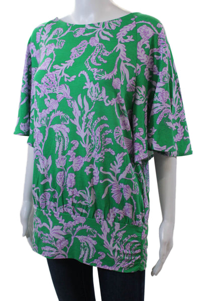Lilly Pulitzer Womens Printed Batwing Sleeves Shirt Green Purple Size Medium