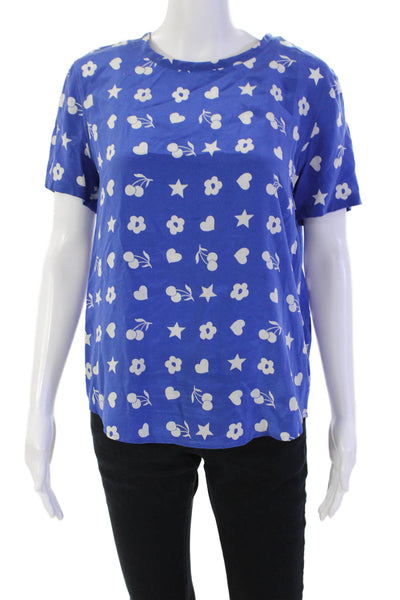 Equipment Femme Womens Silk Geometric Short Sleeve Basic Blouse Blue Size XS