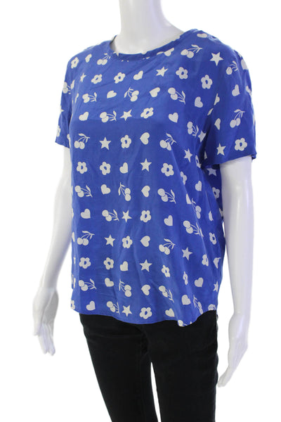 Equipment Femme Womens Silk Geometric Short Sleeve Basic Blouse Blue Size XS