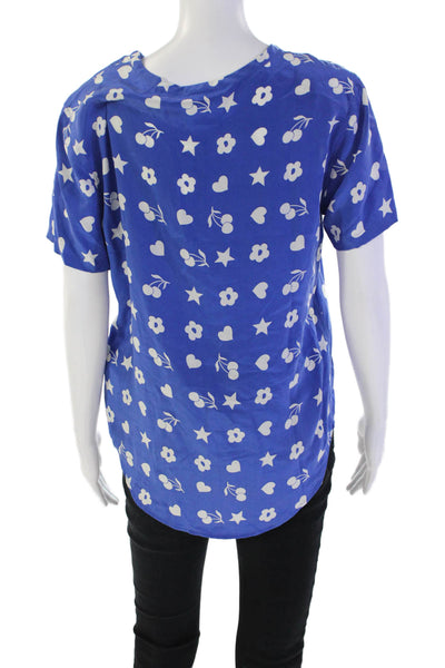 Equipment Femme Womens Silk Geometric Short Sleeve Basic Blouse Blue Size XS