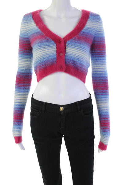 Sunday Best Womens Long Sleeve V-neck Stripe Knit Crop Top Pink Size S