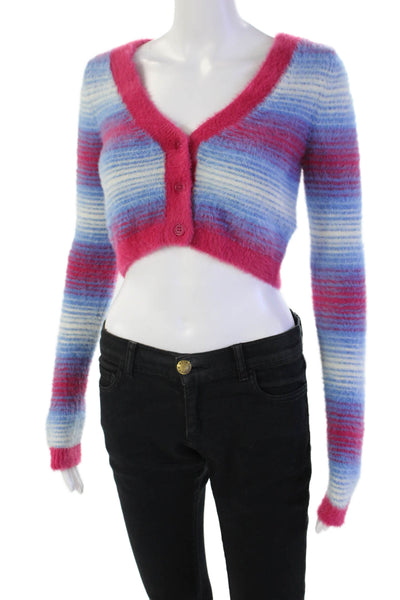 Sunday Best Womens Long Sleeve V-neck Stripe Knit Crop Top Pink Size S