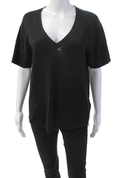 No Name Womens Short Sleeves V Neck Pullover Sweater Black Cotton Size Large