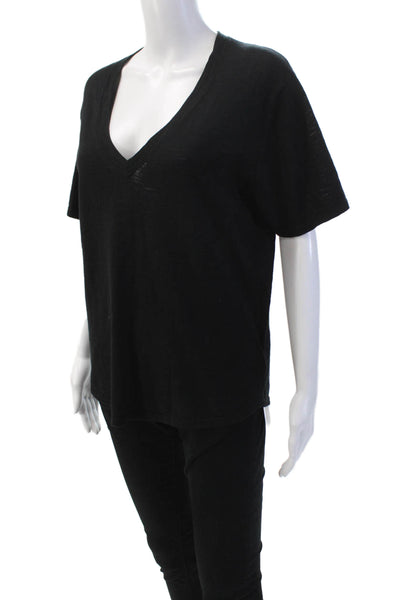 No Name Womens Short Sleeves V Neck Pullover Sweater Black Cotton Size Large