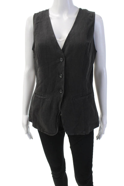 YFB Womens Linen Button Down Sleeveless Vest Blouse Black Size Small