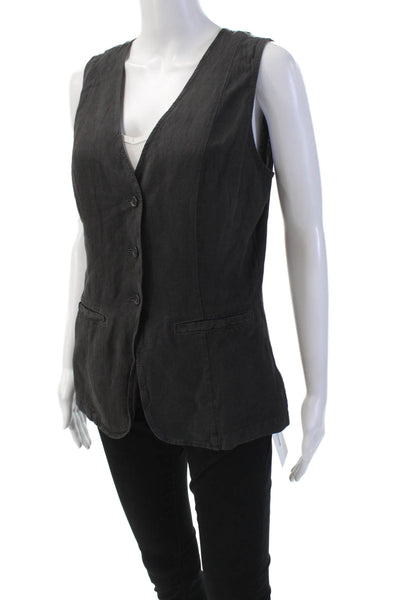 YFB Womens Linen Button Down Sleeveless Vest Blouse Black Size Small